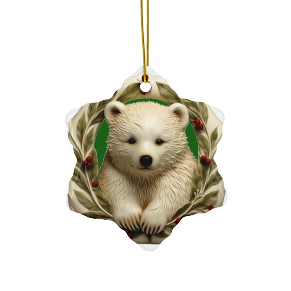 Cute Polar Bear Cub Christmas Ceramic Ornament, 2 Shapes (Green Background) - Image 4