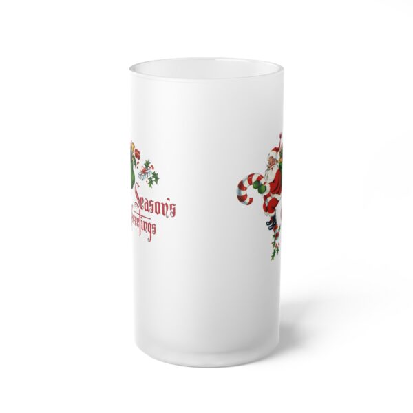 Vintage Santa Season's Greetings Frosted Glass Beer Mug - Image 2