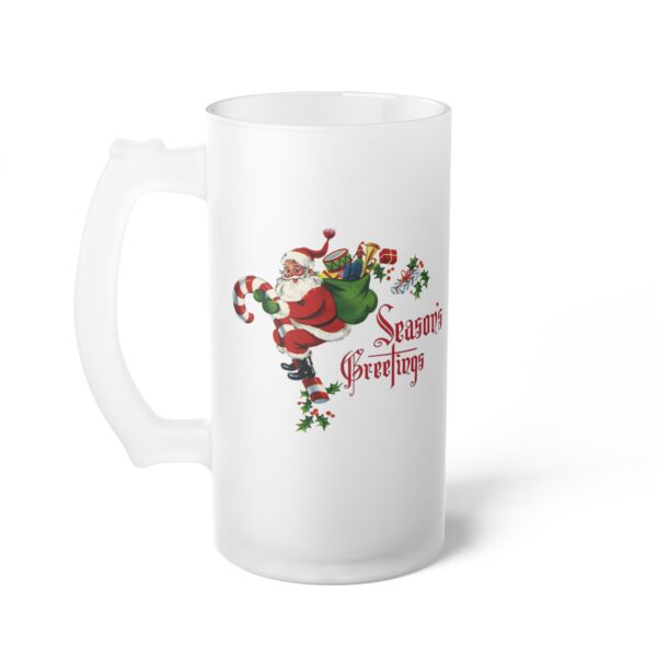 Vintage Santa Season's Greetings Frosted Glass Beer Mug - Image 4